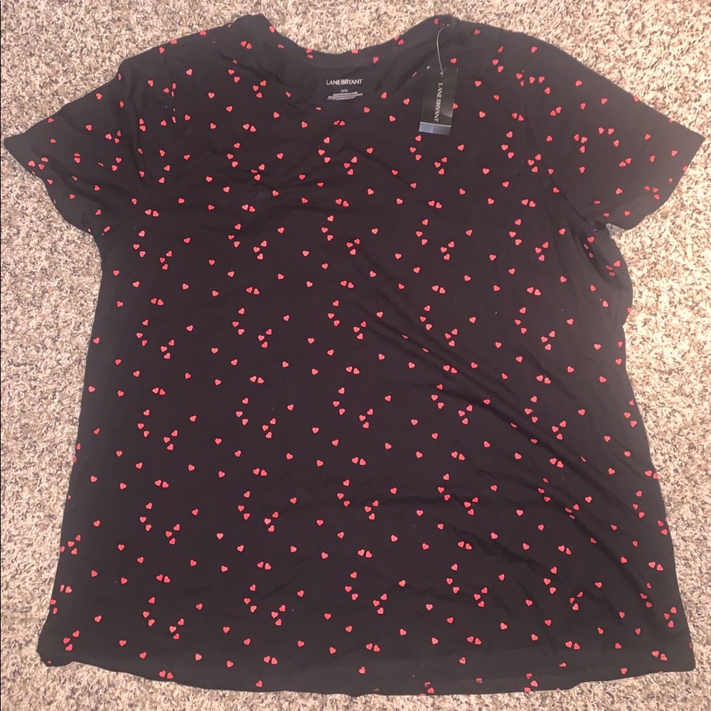Lane Bryant Black Tee with Red Hearts